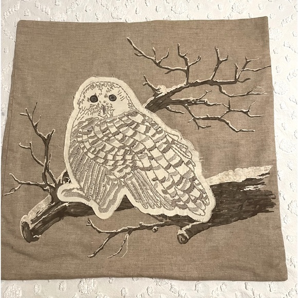Pottery Barn Embroidered Beaded Owl Appliqué 24”x24” Pillow Sham - Picture 1 of 6
